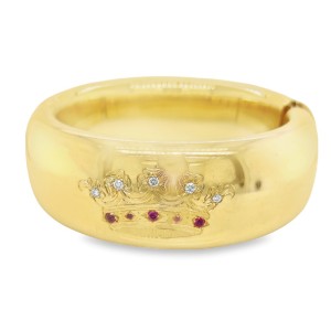 Estate 18kt Yellow Gold Ruby And Diamond Crown Bangle Bracelet