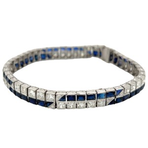 Estate Art Deco Platinum Sapphire And Diamond Bracelet