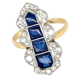 Estate Edwardian Platinum Topped Yellow Gold Sapphire And 