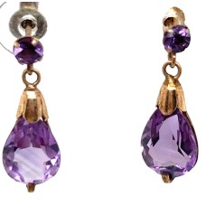 Estate Victorian 14kt Yellow Gold Amethyst Drop Earrings