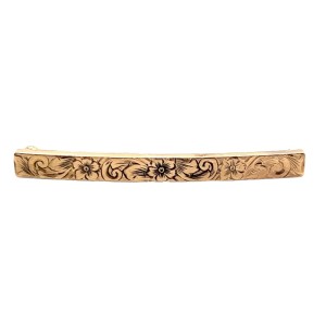 Estate Victorian 14kt Yellow Gold Engraved Flower Bar Pin