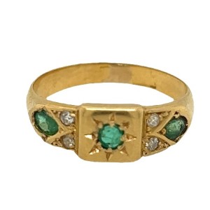Estate Victorian 18kt Yellow Gold Emerald And Diamond Band Ring