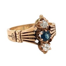 Estate Victorian 14kt Yellow Gold Sapphire And Diamond Three Stone Ring
