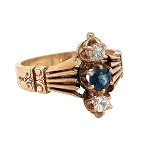 Estate Victorian 14kt Yellow Gold Sapphire And Diamond Three Stone Ring