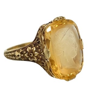 Estate Victorian Revival Carved Citrine Cameo Ring