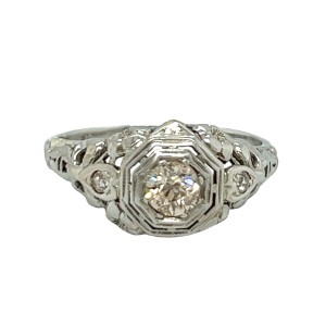 Estate Art Deco 18kt White Gold Filigree Dome Diamond Accented Ring