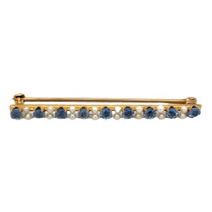 Estate 14kt Yellow Gold Sapphire And Seed Pearl Bar Pin. 