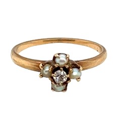 Estate Victorian 14kt Yellow Gold Pearl And Seed Pearl Ring