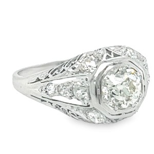 Estate Art Deco Platinum Diamond Ring. This Ring Features 