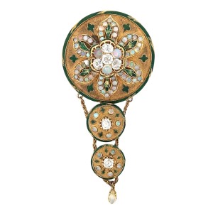 Estate Victorian 14kt Yellow Gold Opal And Diamond Stomacher