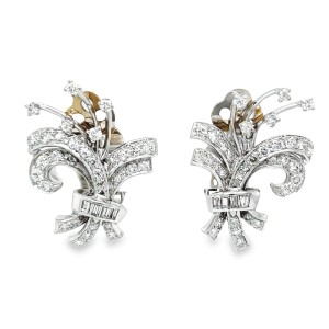 Estate Mid-Century  Platinum Diamond Bouquet Earrings