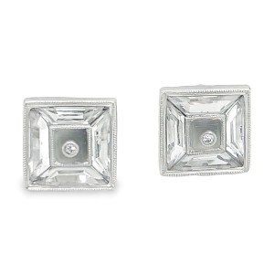 Estate Art Deco Platinum Rock Crystal, Onyx, And Diamond Earrings