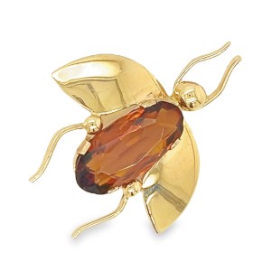 Estate Mid-Century 14kt Yellow Gold Citrine Fly Brooch