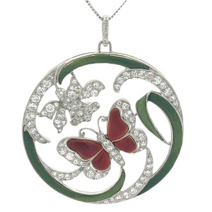 Estate Platinum And 14kt White Gold Enamel Pendant Necklace