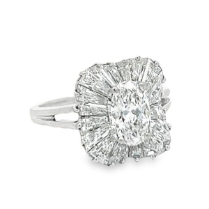 Estate Mid-Century  Platinum Oval And Baguette Diamond Ballerina Ring