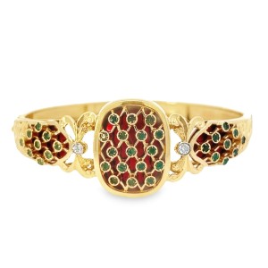 Estate Mid-Century 18kt Yellow Gold Enamel, Emerald, And Diamond Bracelet By Franconeri