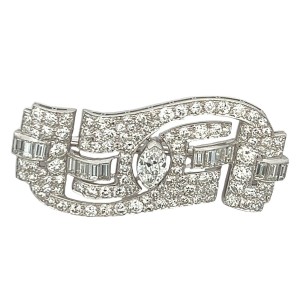 Estate Platinum Marquise, Baguette, And Single Cut Diamond Brooch