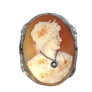 Estate Edwardian 14kt White Gold Shell Cameo Habille