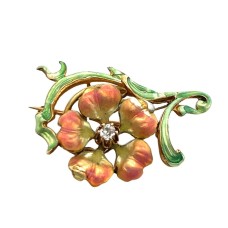 Estate Art Nouveau 14kt Yellow Gold Enamel Flower Pin
