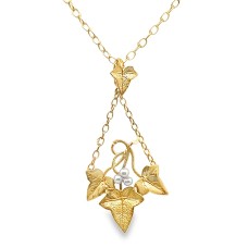 Estate Edwardian 18kt Yellow Gold French Ivy Leaf Pendant Necklace