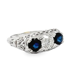 Estate 14kt White Gold Sapphire And Diamond Ring