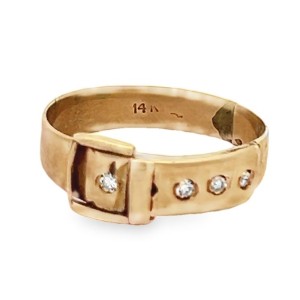 Estate Victorian 14kt Yellow Gold Diamond Buckle Ring