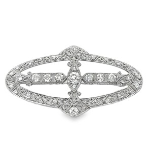 Estate Art Deco Platinum And Diamond Open Work Brooch/ Pendant