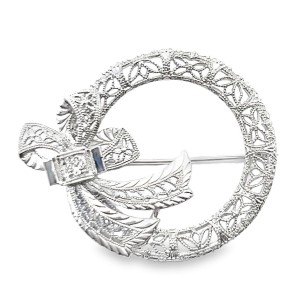 Estate Art Deco 14kt White Gold Filigree Circle Pin