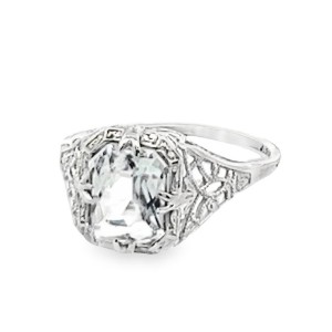 Estate Art Deco 14kt White Gold Aquamarine Ring