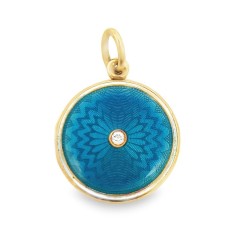 Estate 14kt Yellow Gold Blue Guilloche Enamel Locket