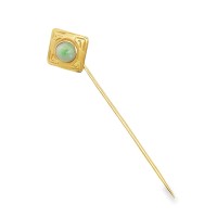 Estate Art Deco14kt Yellow Gold Square-top Stick Pin With One Round Jade