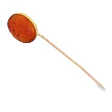 Estate Art Deco 14kt Yellow Gold Carved Carnelian Stick Pin