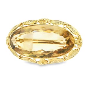 Estate Arts & Crafts 14kt Yellow Gold Citrine Brooch
