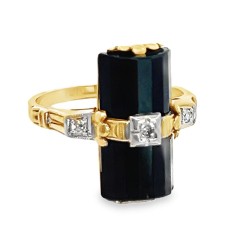 Estate Art Deco 10kt Yellow Gold Onyx And Diamond Ring
