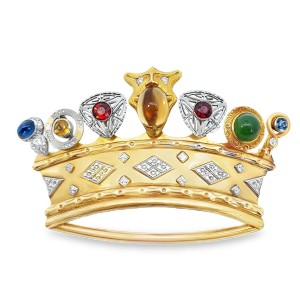 Estate 14kt Yellow Gold Stick Pin Crown Brooch