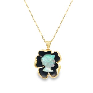Estate Mid-Century 14kt Yellow Gold Carved Opal Cameo Pendant