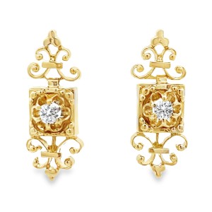 Estate 14kt Yellow Gold Etruscan Revival Diamond Earrings