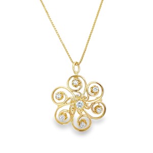 Estate 14kt Yellow Gold Diamond Swirl Pendant/ Brooch