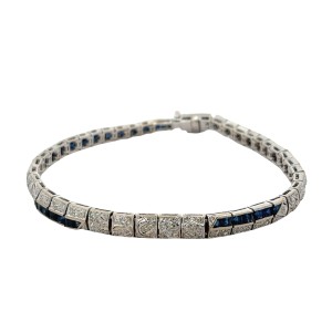 Estate Art Deco Revival 18kt White Gold Sapphire And Diamond Bracelet