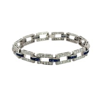 Estate Art Deco Handmade Platinum Sapphire And Diamond Bracelet