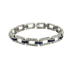 Estate Art Deco Handmade Platinum Sapphire And Diamond Bracelet