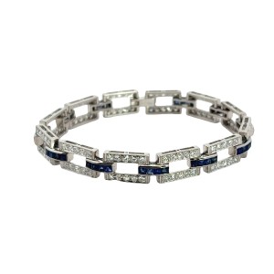 Estate Art Deco Handmade Platinum Sapphire And Diamond Bracelet
