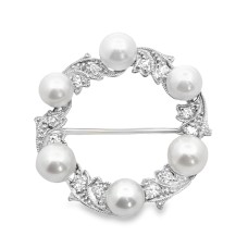 Estate Edwardian Platinum Pearl And Diamond Circle Brooch By Black Starr And Frost