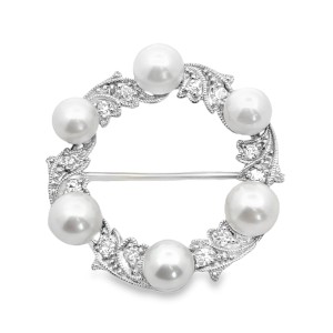 Estate Edwardian Platinum Pearl And Diamond Circle Brooch By Black Starr And Frost