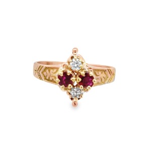 Estate Victorian 14kt Yellow Gold Ruby And Diamond Ring
