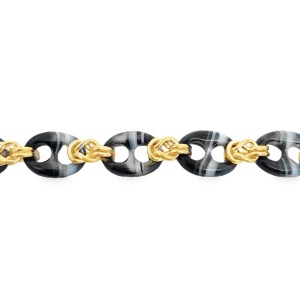 Estate 14kt Yellow Gold Banded Agate Bracelet