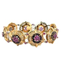 Estate Victorain 18kt Yellow Gold Ruby And Enamel Bracelet
