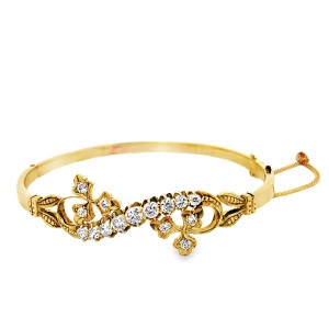 Estate Victorian 14kt Yellow Gold Diamond Bangle Bracelet