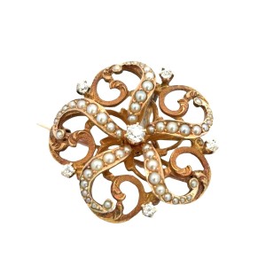 Estate Victorian Seed Pearl And Diamond Pin/watch Hook
