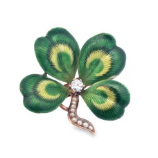 Estate Victorian 14kt Yellow Gold Enameled Four Leaf Clover Brooch